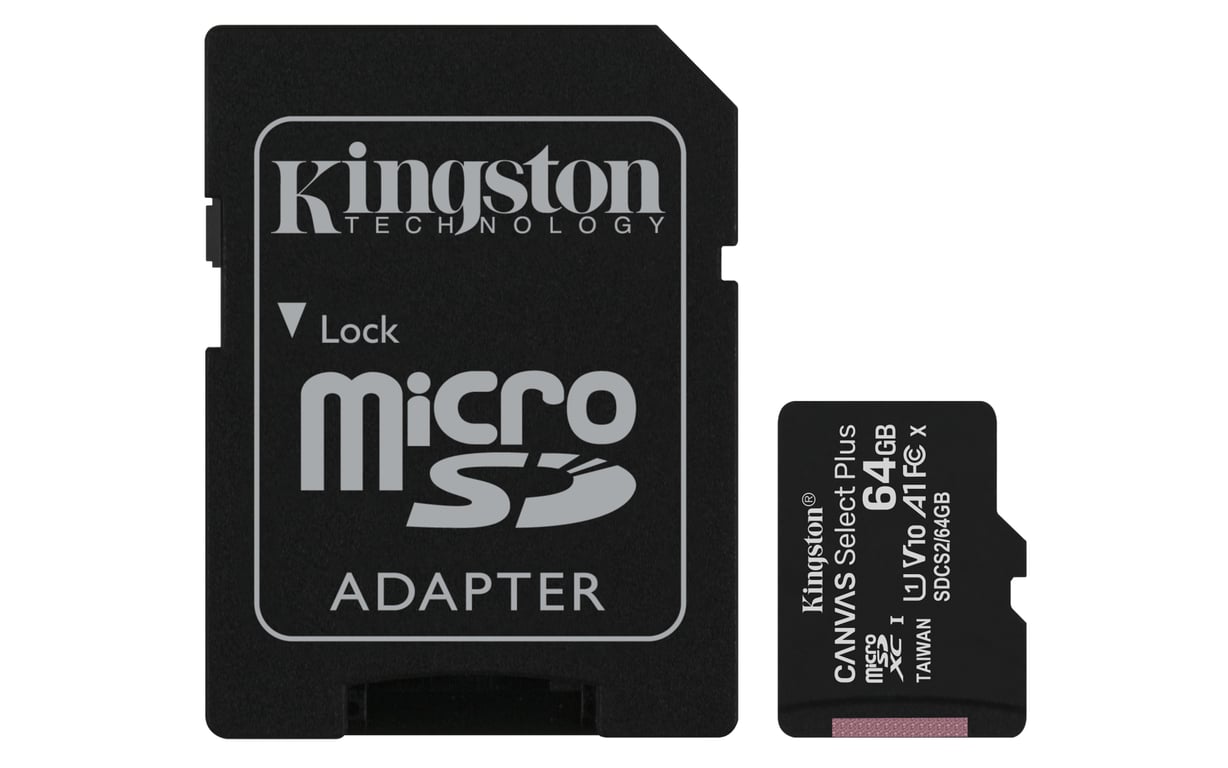 Kingston Technology Carte micSDXC Canvas Select Plus 100R A1 C10 de 64 Go + ADP