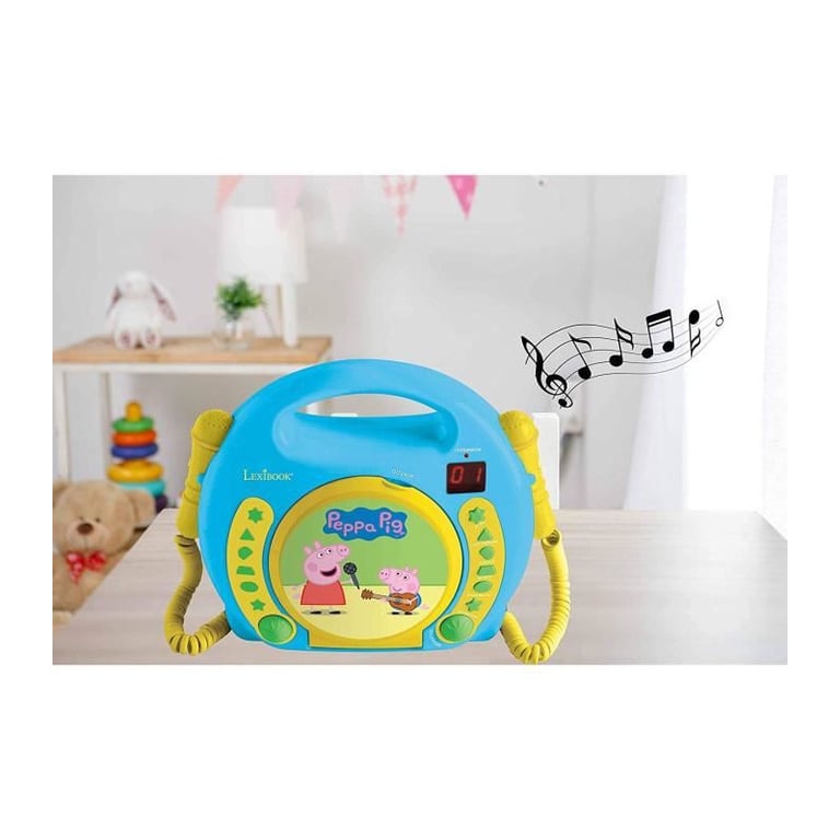 Lecteur CD Karaoké Enfant PEPPA PIG avec 2 Microphones - Neuf