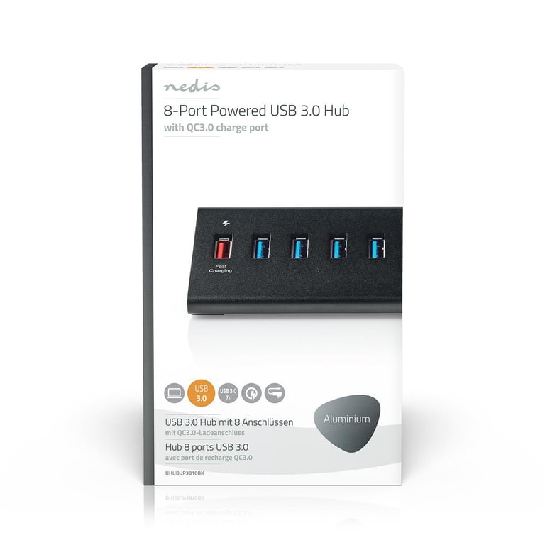 Nedis UHUBUP3810BK hub & concentrateur USB 3.2 Gen 1 3.1 Gen 1 Micro B 5000 Mbit/ Neuf