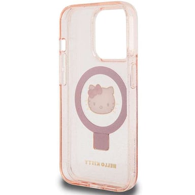 Custodia Hello Kitty per iPhone 15 Pro 6.1'' rosa Custodia rigida Ring Stand Glitter Electrop Logo MagSafe