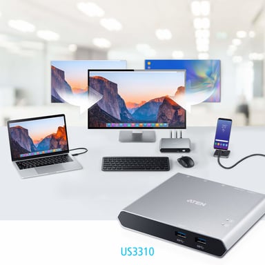 ATEN Docking switch de periféricos USB-C Gen1 de 2 puertos con power pass-through