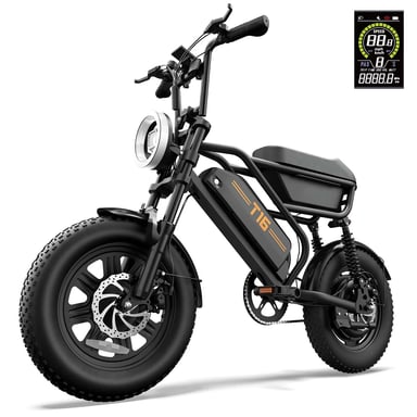 Bicicleta Eléctrico URLIFE T16 | Velocidad Máx 25 km/h | Autonomía 55 km | Motor 250W | Batería 48V 13Ah | Neumáticos de 16 Pulgadas | Negro