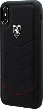 Funda de piel auténtica acolchada Ferrari Heritage para iPhone X/XS, Negro