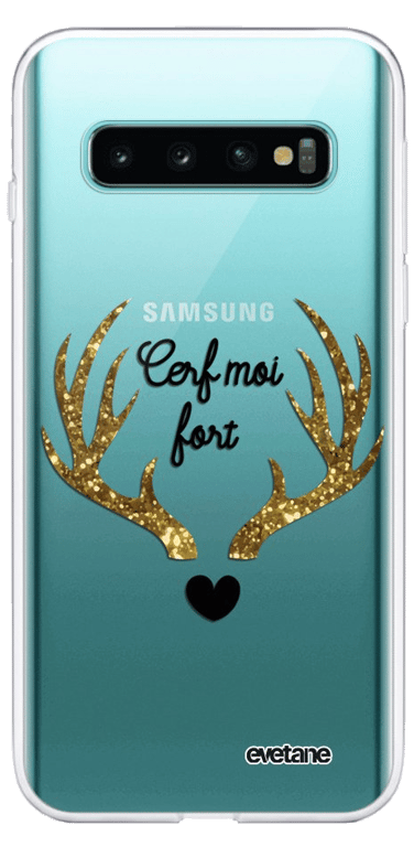 Evetane Coque Samsung Galaxy S10 360 intégrale transparente Motif Cerf Moi Fort Tendance