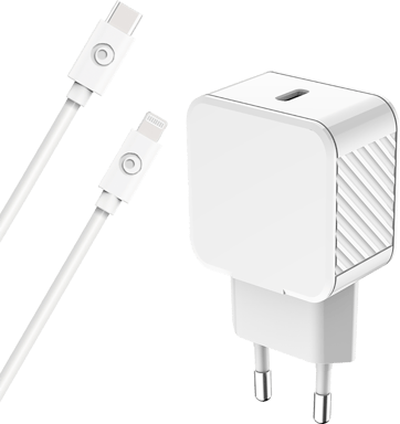 Chargeur maison 20W Power Delivery + Câble USB C/Lightning Blanc - 100% Plastique recyclé Bigben
