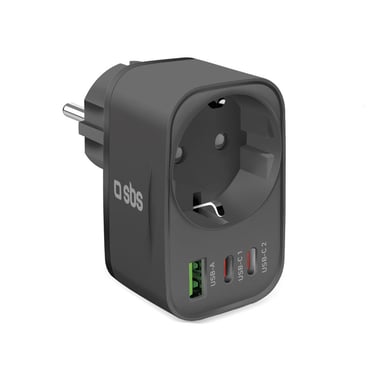 Adaptateur mural Schuko SBS PD 30W 2x USB-C + 1x USB-A Noir