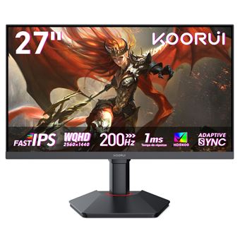 Ecran 27'' marque Koorui G2722P 2560x1440 IPS 200Hz 1200:1 1ms 350cdm² 2xHDMI Displayport AO VESA HDR 400 75x75 Pied HAS Ajustable haut Pivot Inclinable - vue 3