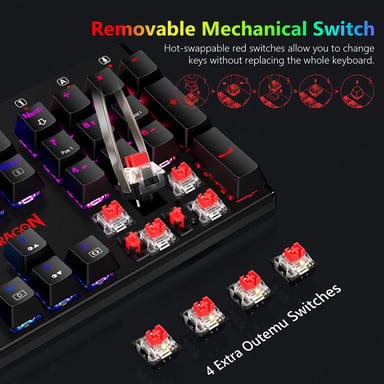 Redragon Teclado Mecánico 105 Teclas K565-RGB Retroiluminación RGB Alemán Base Aluminio Switch Rojo - Negro