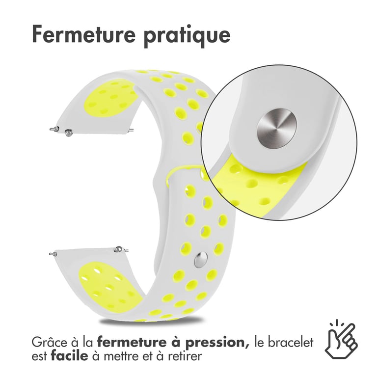 imoshion Bracelet sport en silicone - Connexion universelle 20 mm - Light Grey & Neon Yellow - Neuf