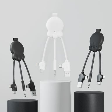 Xoopar Cable Octopus BT (noir) Multi-câbles, Entrée USB, Sortie lightning, USB-C & Micro-USB, Compatible avec tout type d'appareil (smartphone, écouteur sans fil…)