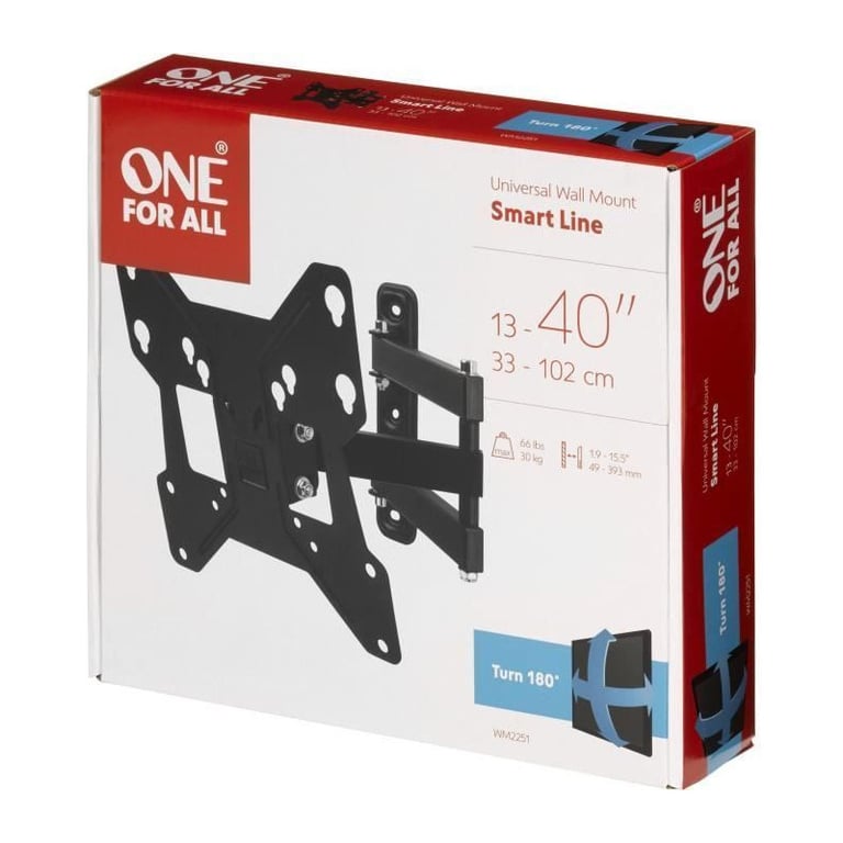 ONE FOR ALL WM2241 Support mural inclinable 15° et orientable 180° pour TV de 13 à 43 33 à 109cm Poids max : 30kg - vue 5