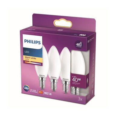 Pack de 3 ampoules LED Philips E27 40W, blanc chaud