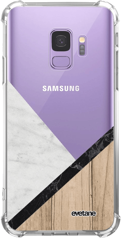Evetane Coque Samsung Galaxy S9 anti-choc souple angles renforcés transparente Motif Marbre et Bois 