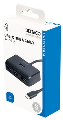 USB-C hub med 4 porte, 5 Gbit/s, ekstr