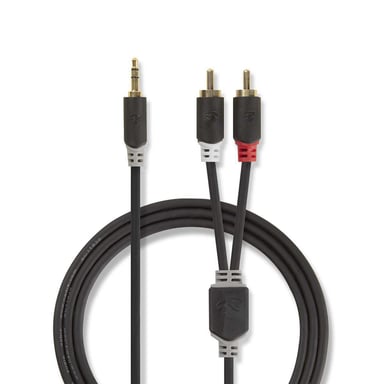 Nedis CABW22200AT05 câble audio 0,5 m 3,5mm 2 x RCA Anthracite - Neuf