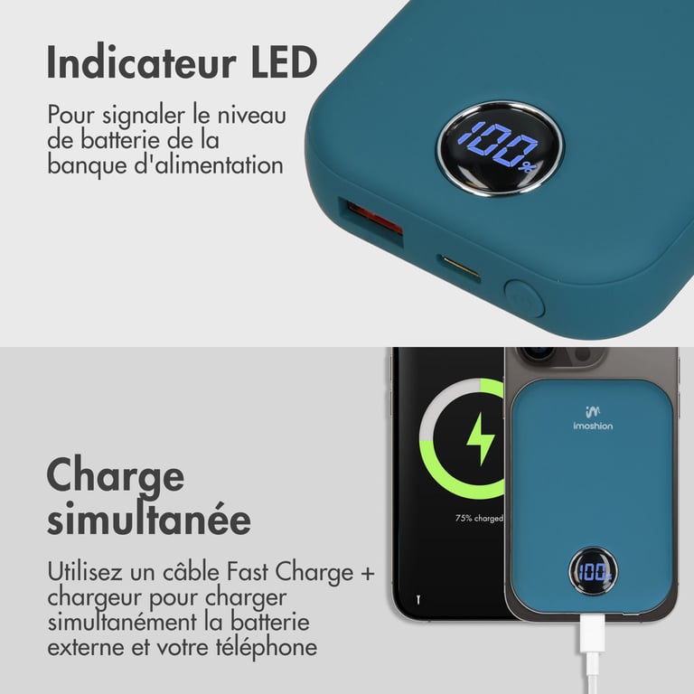 imoshion Batterie externe MagSafe 10.000 mAh - Batterie externe sans fil - Bleu - Neuf
