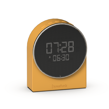 KREAFUNK Ivy Réveil Lumineux Bluetooth – Enceinte 3W, autonomie 30 jours, lumière de réveil progressive, design minimaliste -jaune