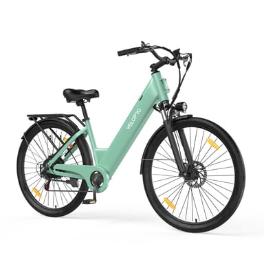 Bicicleta eléctrica Velopro C1 con batería de 36 V y 13 Ah y transmisión Shimano de 7 velocidades - Verde