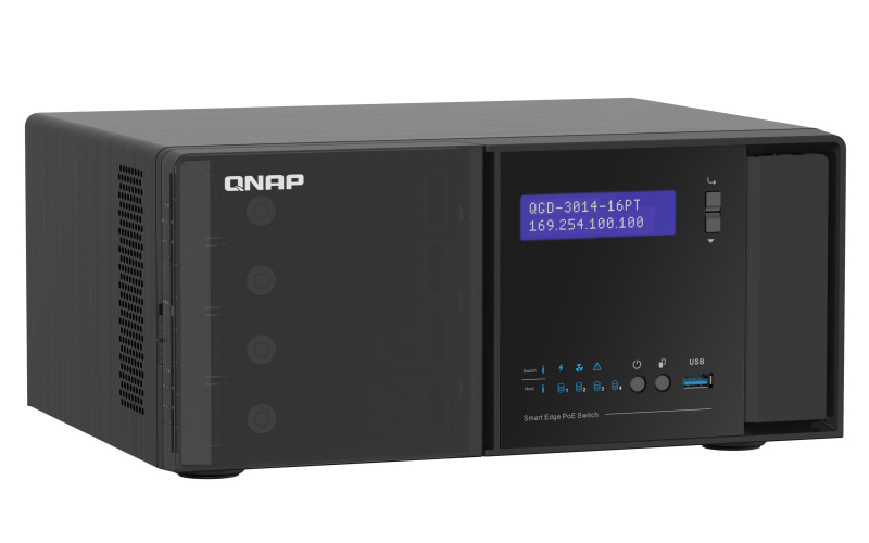 QNAP QGD 3014 16PT Commutateur intelligent 16 x 101001000 PoE+ + 2 x SFP Gigabit combiné de bureau PoE+ - vue 3