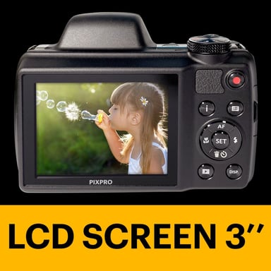 KODAK Pixpro AZ528 - Cámara digital bridge de 16 Mpixel, Zoom óptico 52x, Estabilizador óptico, Pantalla LCD de 3 pulgadas, Video Full HD 1080p, Batería Li-ion - Negro