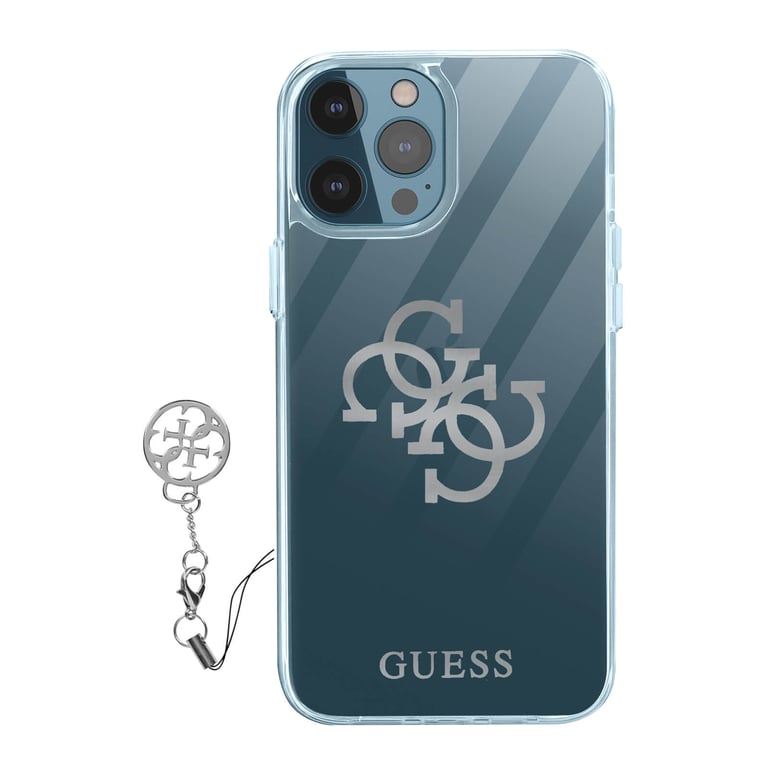 Guess Coque pour iPhone 12 Pro Max Bi-matière 4G Charms Transparent Logo
