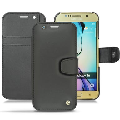 Housse cuir Samsung SM-G920A Galaxy S6 - Rabat portefeuille - Noir - Cuir lisse