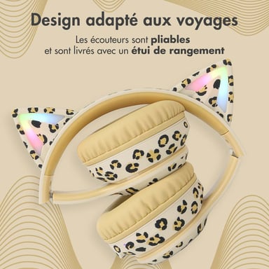 imoshion Édition Spéciale - Casque sans fil pour enfants avec imprimé léopard LED Light Cat Ear - Limiteur de décibels - Avec câble AUX - Léopard