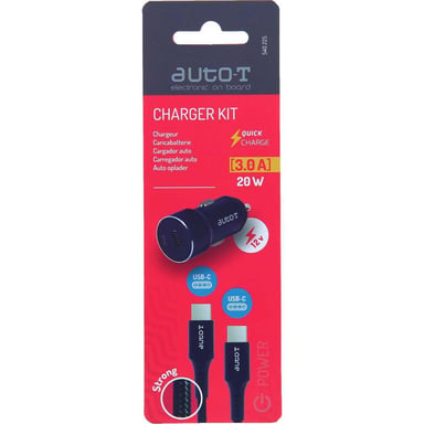 Kit cargador de coche USB-C AUTO-T 540225 20W (5A) 12/24V + cable USB-C 1m antracita