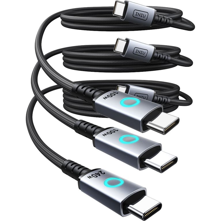 Pack 3 cables usb cc Iniu : 1m + 2m + 2m - vue 3