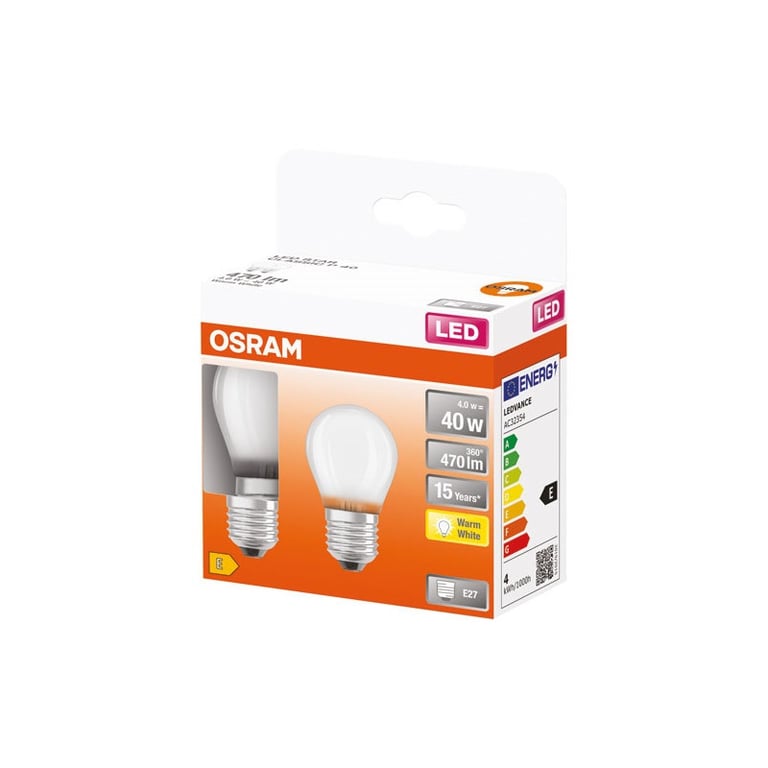 OSRAM Boite de 2 LED sphérique verre dépoli E27 470lm chaud - vue 2