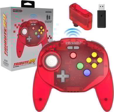 Retro-Bit Tribute 64 2.4GHz Manette sans Fil pour Nintendo 64/Switch/PC/Mac Clear Red