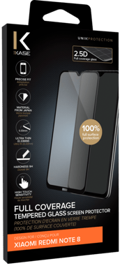 Protection d'écran en verre trempé (100% de surface couverte) pour Xiaomi Redmi Note 8, Noir