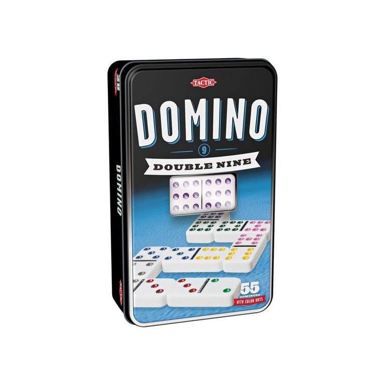 Jeu De Dominos TACTIC Double 9 – 55 Pièces À Points Colorés En Boîte Métal