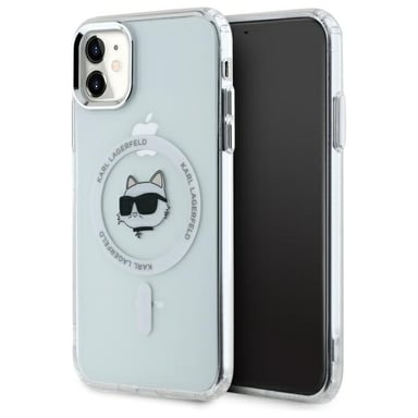 Funda Karl Lagerfeld Metal Choupette MagSafe para iPhone 11, blanca