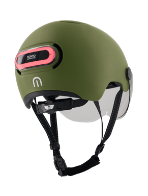 Cosmo Fusion+ Taille M, Kaki Mat - Casque avec éclairage Vélo Arrière Intelligent et Connecté - Feu Stop Automatique, Détection de Chute, Partage de trajet, Assurance Individuelle ALLIANZ offerte durant 1 an