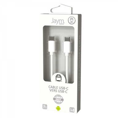 Cable USB-C a Type-C 3A - 1,5 metros - Colección POP - Blanco