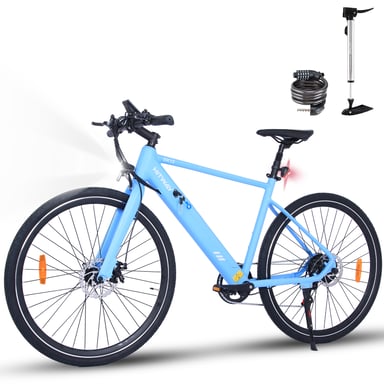 Vélo Électrique, Ville E-Bike Vélo Électrique avec Batteries Amovibles au Lithium 36V 12Ah, Cadre en Aluminium, vélo de Montagne électrique 7 Vitesses, VTT Électrique pour Adultes, Autonomie 40-80km Bleu