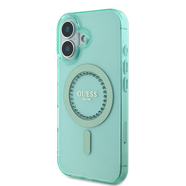 Étui Guess pour iPhone 16 Plus 6.7  vert étui rigide IML Rhinestones MagSafe - Neuf