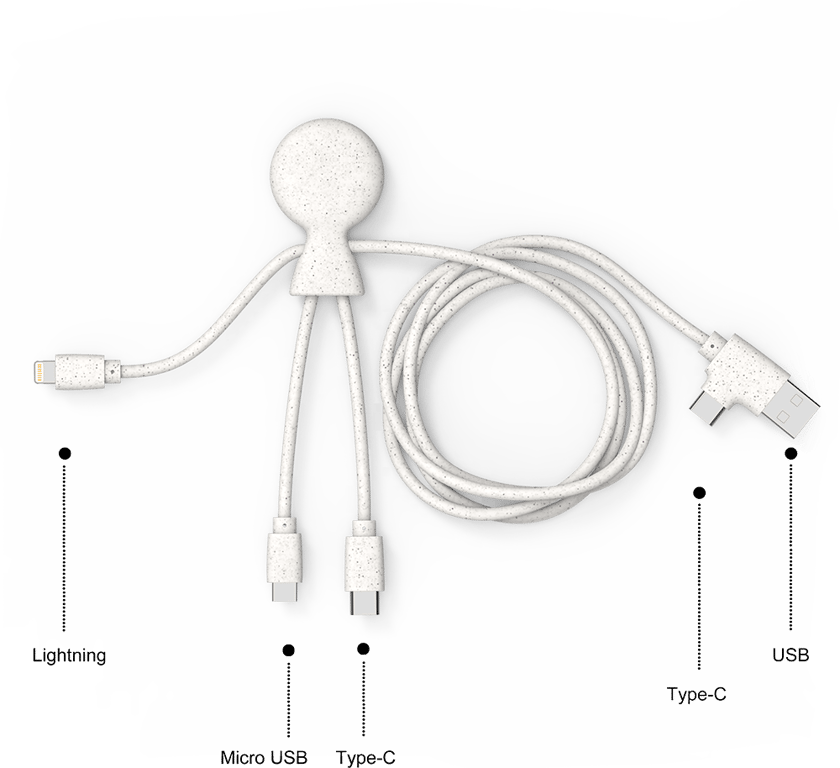 Câble 5 en 1 Mr BIO Biodégradable USB A+C/micro USB & USB C & Lightning 1m Blanc Xoopar