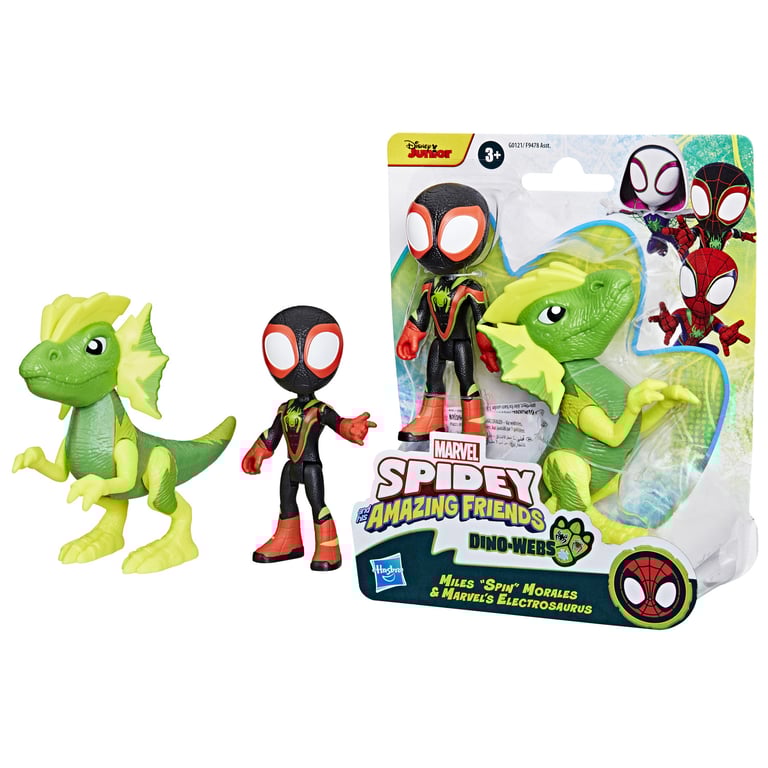 Figurines Spidey and His Amazing Friends Dino Webs Miles Spin Morales et Marvel s Electrosaurus - Neuf