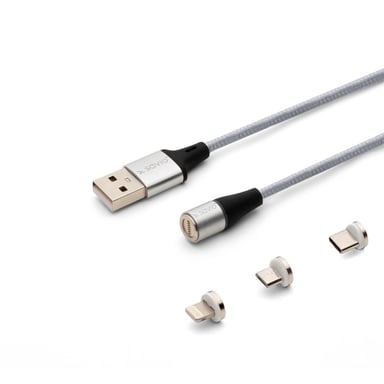 Savio CL-156 câble USB USB 2.0 2 m USB A USB C/Micro-USB B/Lightning Argent