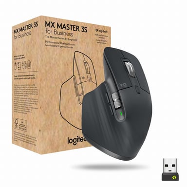 Logitech MX Master 3s para negocios Ratón inalámbrico RF para diestros + Bluetooth Láser 8000 DPI