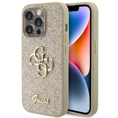 Custodia Guess 4G Metal Logo Glitter per Apple iPhone 15 Pro - Oro