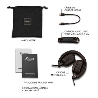 Milton ANC - Casque Marshall à réduction de bruit sans fil, Marron - Neuf