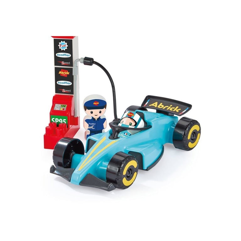 Set de construction ECOIFFIER Abrick 2976 Grand Prix Formule 1 : 3 voitures + 3 pilotes Course 22 cm Noir et Jaune - Neuf
