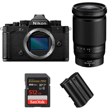 Appareil photo hybride Nikon Zf + 28-400mm f/4-8 VR + 1 SanDisk 512GB Extreme PRO UHS-II + 1 Nikon EN-EL15C + Ebook ''20 astuces pour des images qui claquent''