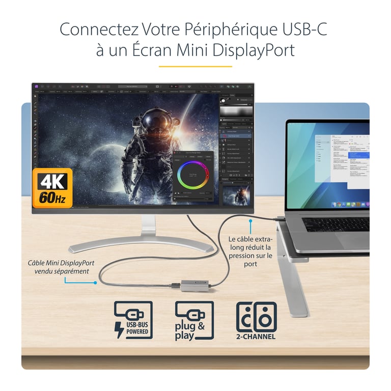 StarTech.com Adaptateur USB C vers mini DisplayPort 4K 60 Hz compatible Thunderbolt 3 - vue 2