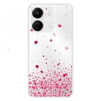 Coque en silicone - Compatible Xiaomi Redmi 13C 4G - design confettis de coeurs rose