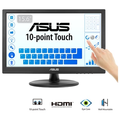 ASUS VT168HR écran plat de PC 39,6 cm (15.6'') 1366 x 768 pixels WXGA LED Écran tactile Noir