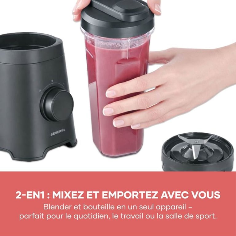 Blender SEVERIN SM3753 Mix & Go 2 gourdes de 600 ml 2 vitesses 4 lames aiguisées - vue 4